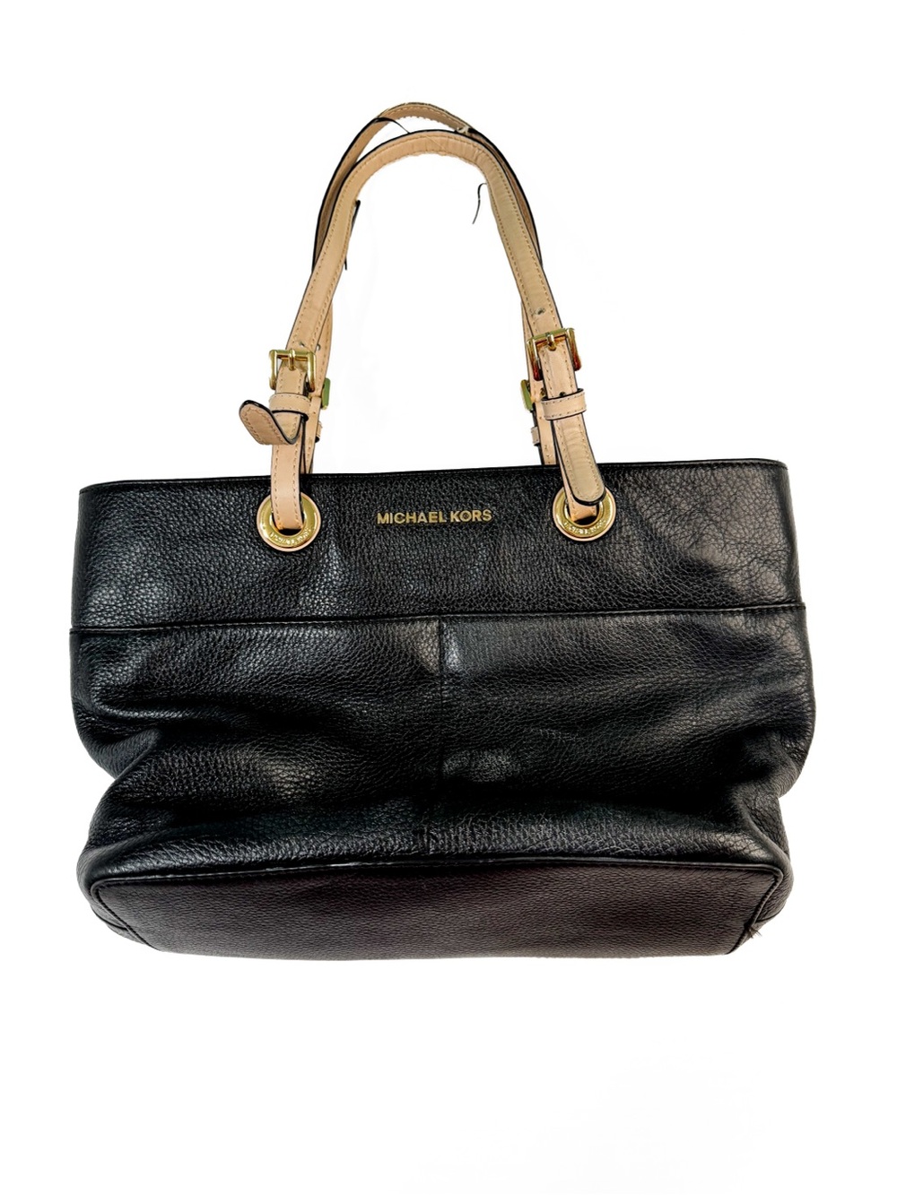 Michael Kors Black Leather Shoulder Bag with Beige Handles